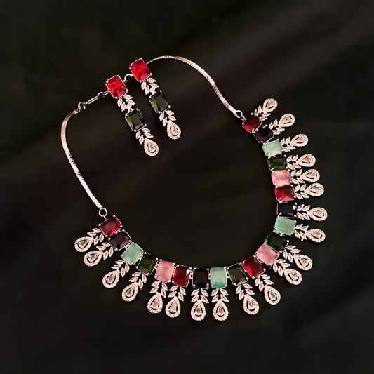 Sophine American Diamond Necklace Set - Multi