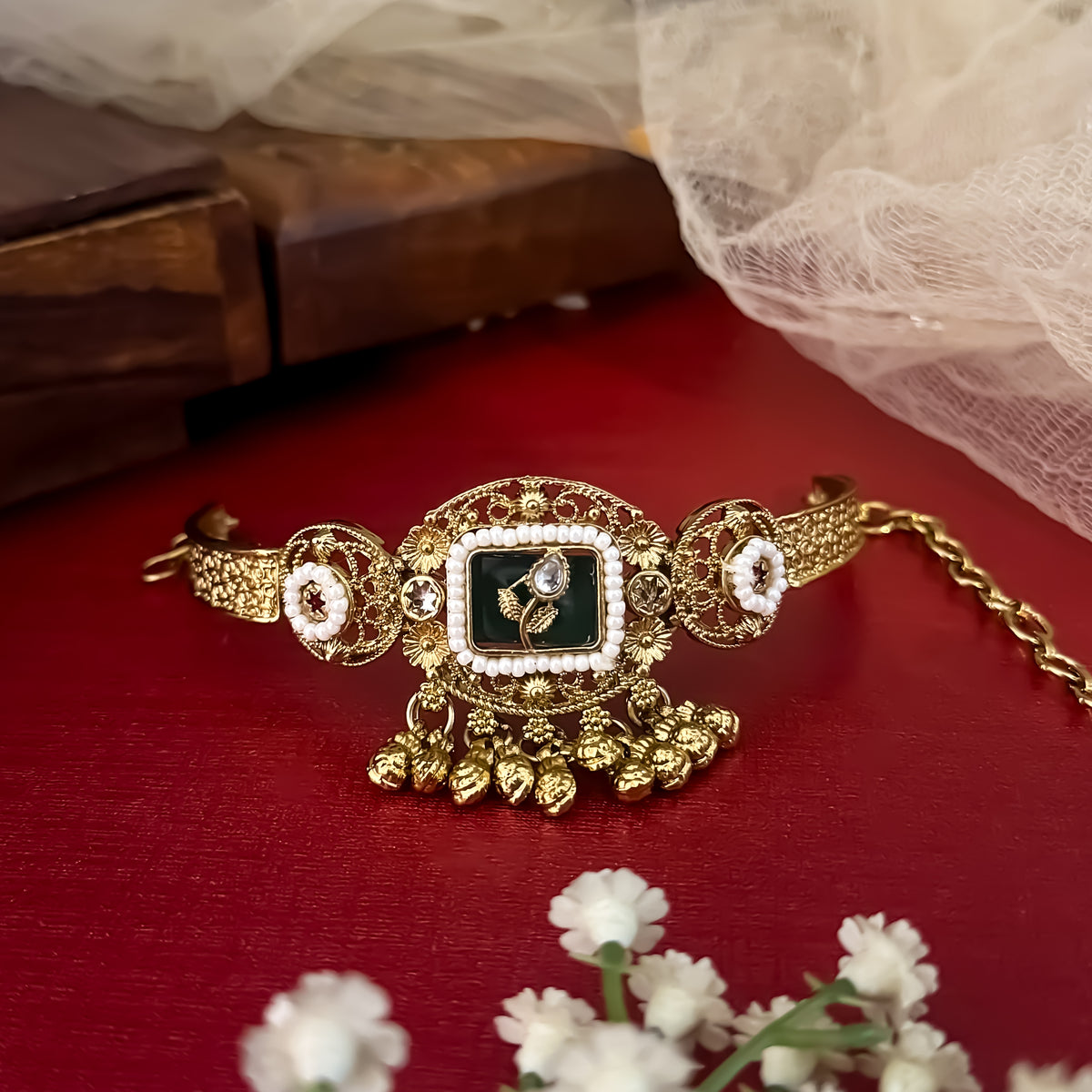 Green Vandana Kashmiri Ghungroo Adjustable Bracelet