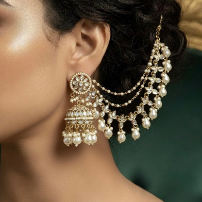 (𝑷𝑹𝑬-𝑶𝑹𝑫𝑬𝑹) 𝑫𝒊𝒔𝒑𝒂𝒕𝒄𝒉 𝒊𝒏 𝟑 𝒅𝒂𝒚𝒔 
Kashish Jadau Mirror Jhumka Earrings with Sahara/Earchains - Golden