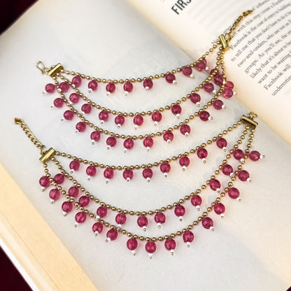 Ishana 3 Layer Pearl Detachable Earchains - Wine