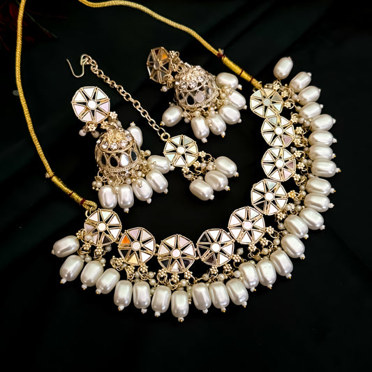 Harika Mirror Necklace Set - Golden