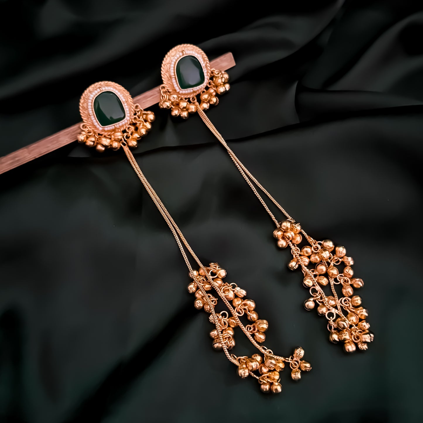 Kesari Premium Kashmiri Brass Dejhoor Ghungroo Earrings - Golden & Green