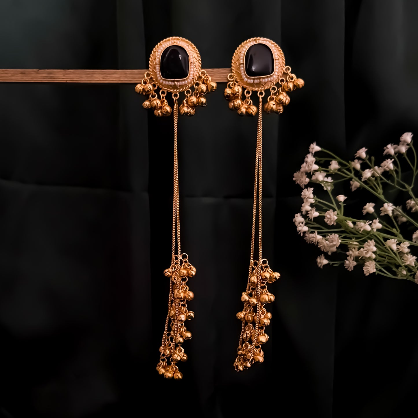 Kesari Premium Kashmiri Brass Dejhoor Ghungroo Earrings - Golden & Black