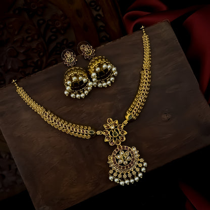 Trishna AD Hasli Necklace Set with Jhumka - Golden