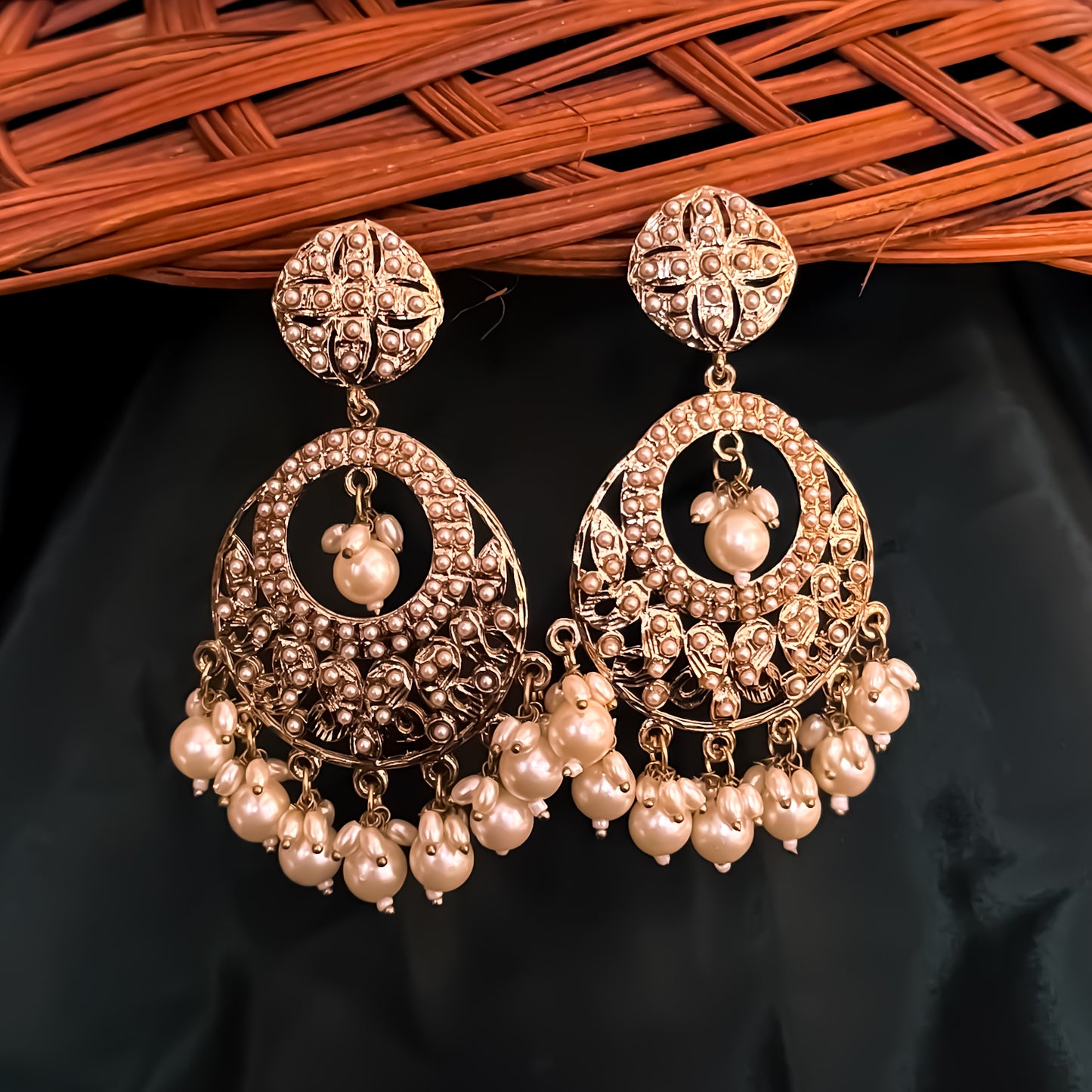 Subha Jadau Chandbali Earrings - Golden