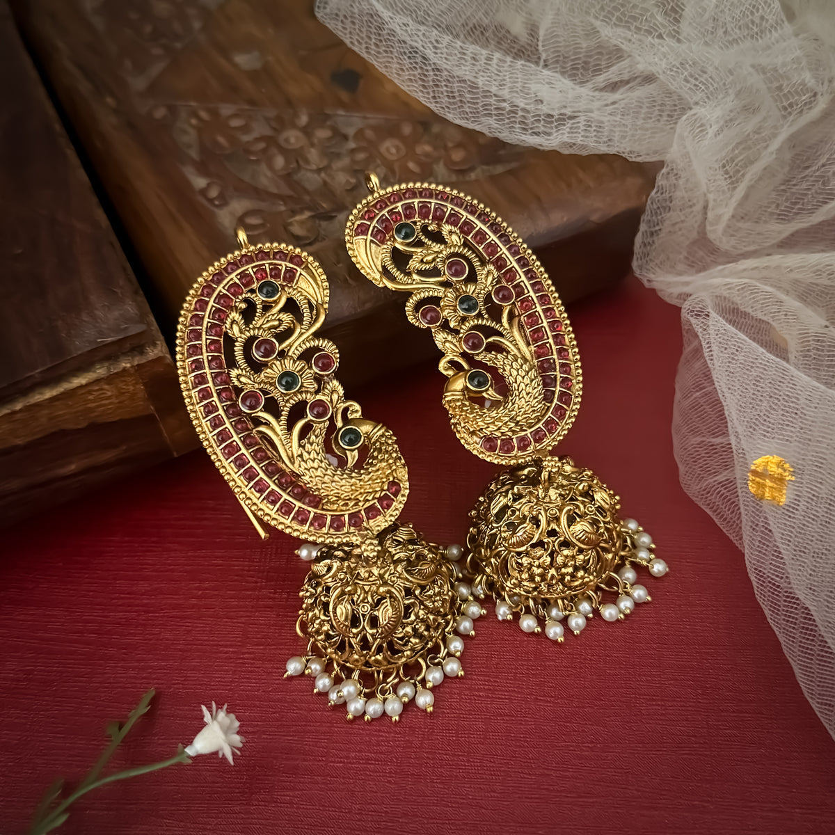 Madhvi Premium Temple Gold Earcuff Earrings