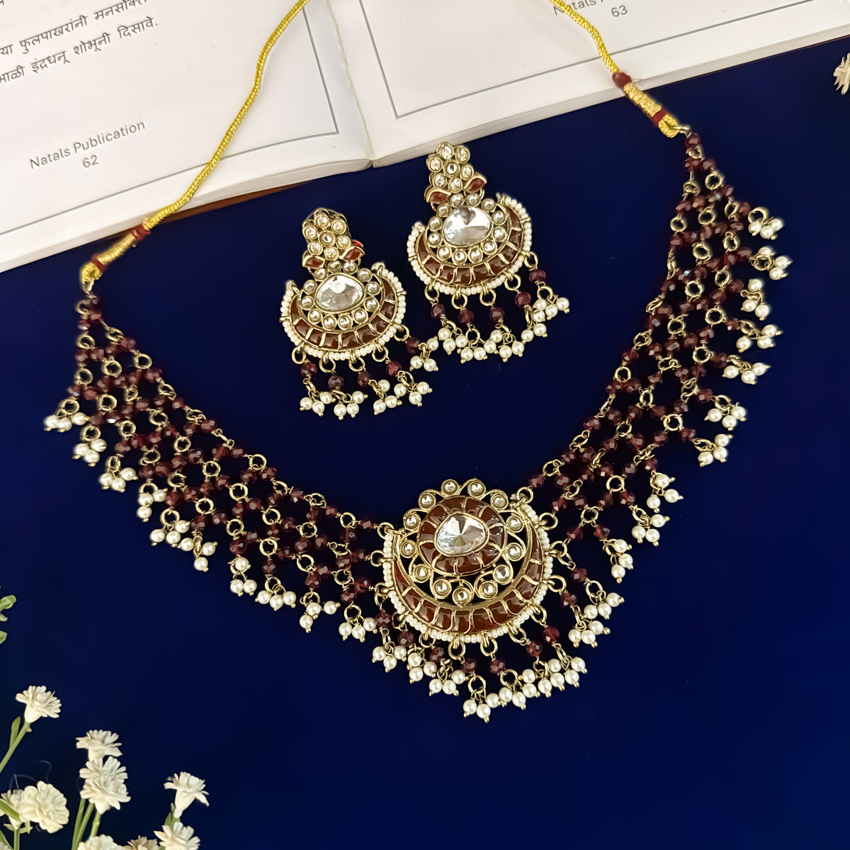 Maroon Sanidhya Intricate Pearl Work Necklace set