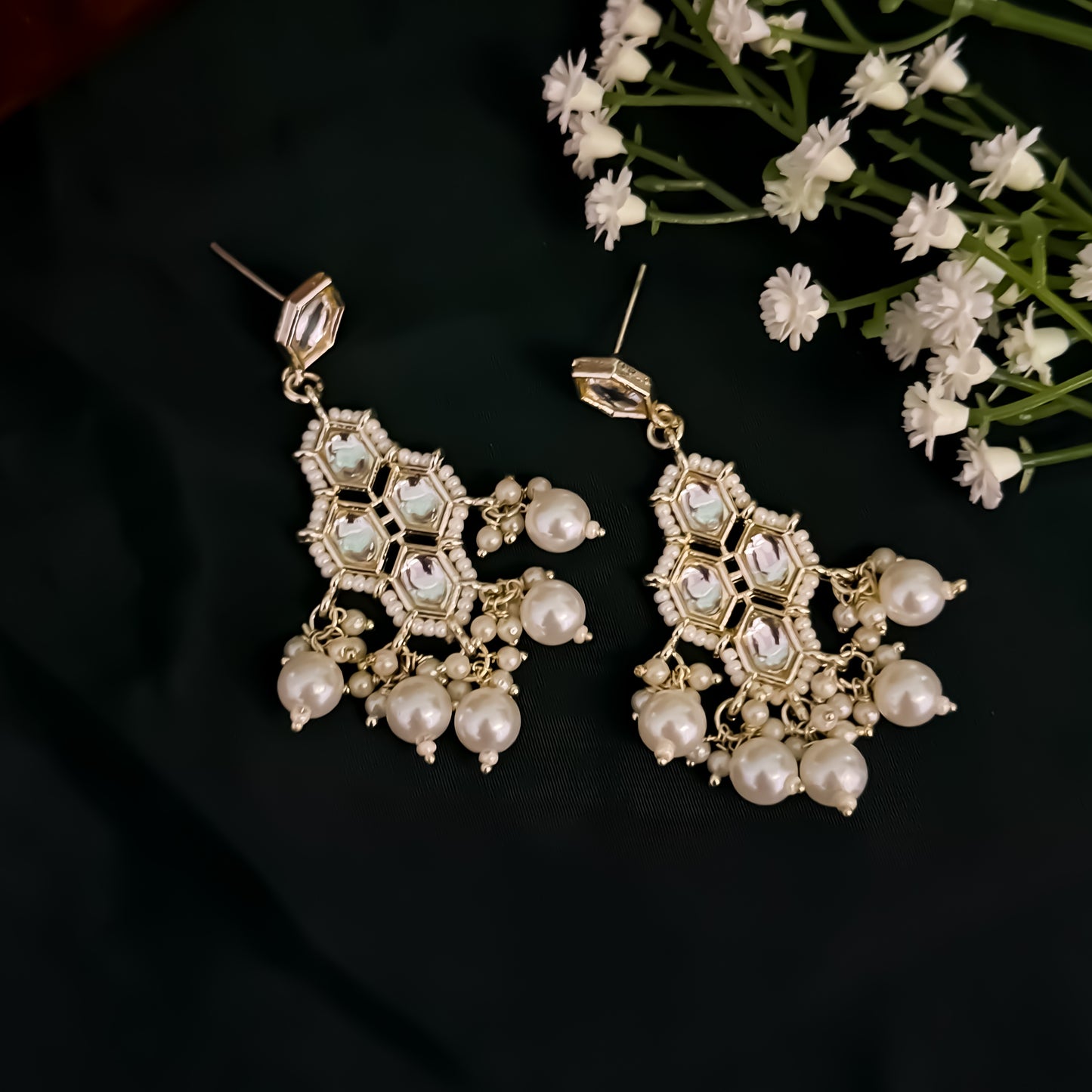 Rismat Kundan Pearl Necklace Set - Golden