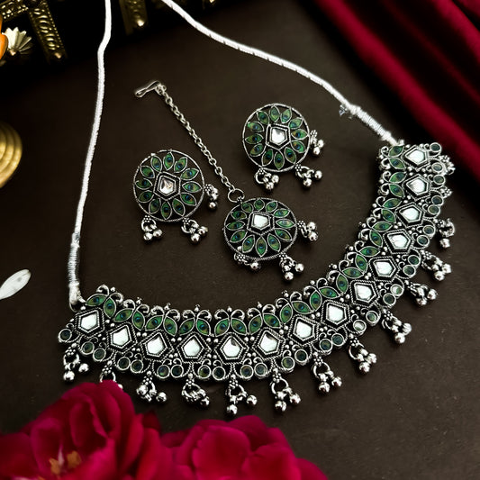Morpankh Mirror Necklace Set with teeka
