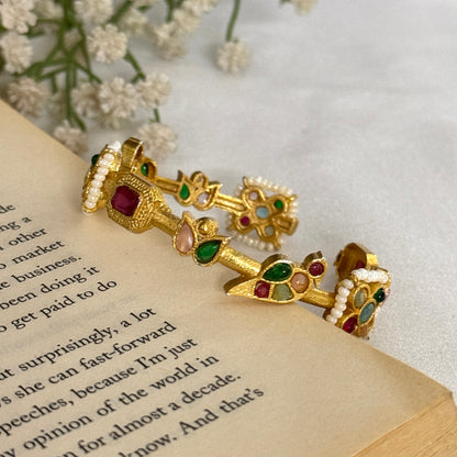 Amberin Jadau Peacock Bracelet/Kada - Multi