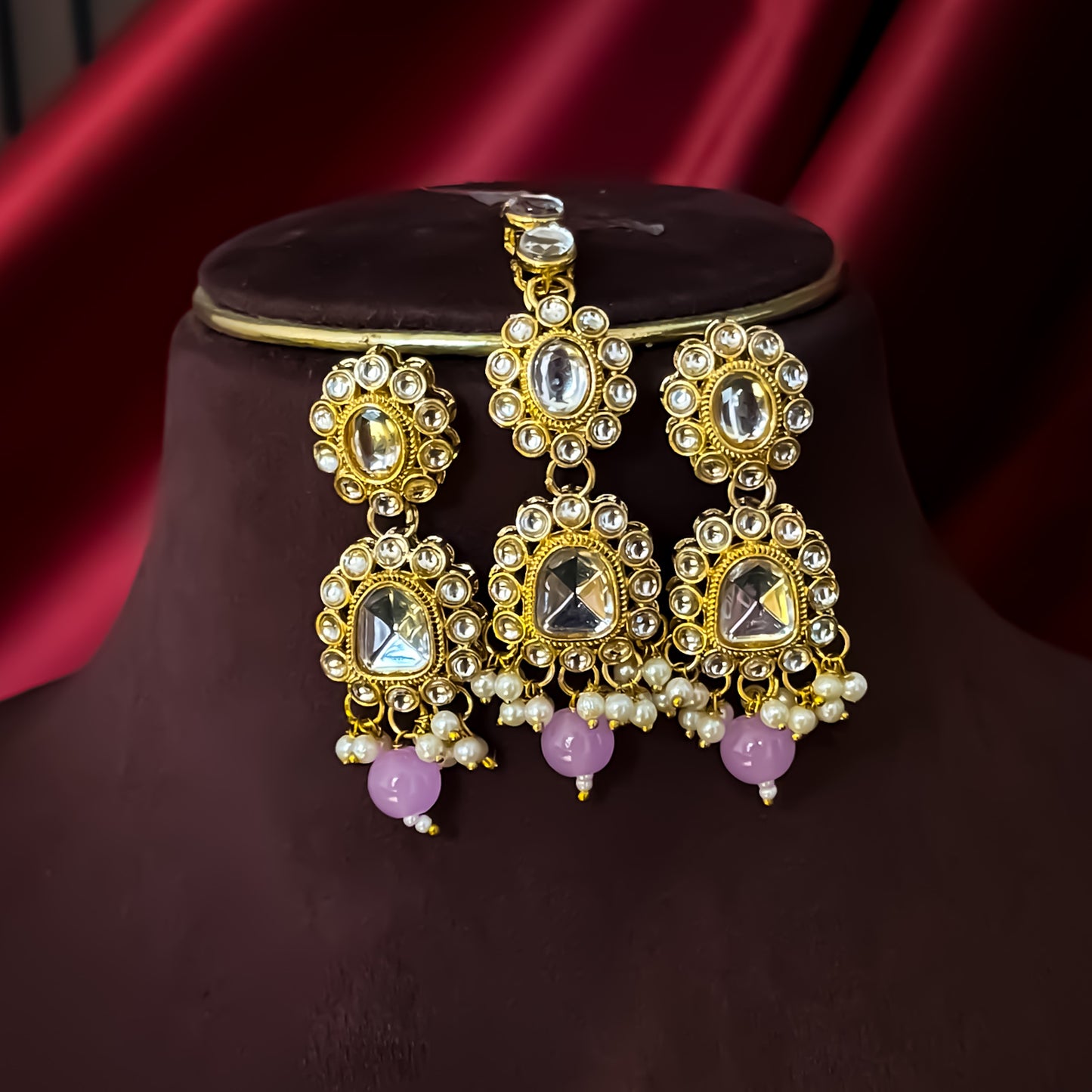 Reeti Kundan Pearl Necklace Set - Lavender