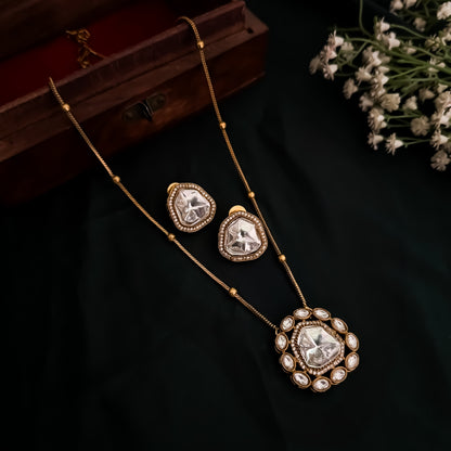 Miraya Polki AD Long Necklace Set with Earringa