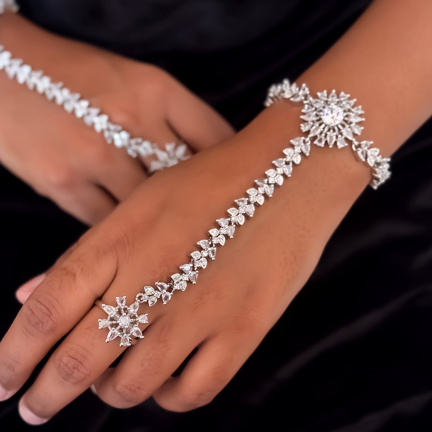 Millie Premium American Diamond Haathphool - Crystal White