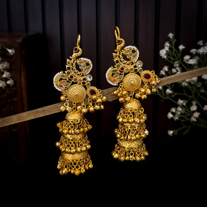 Mayurkanchi Premium Kashmiri Brass Jhumka with Earcuff Earrings - Golden