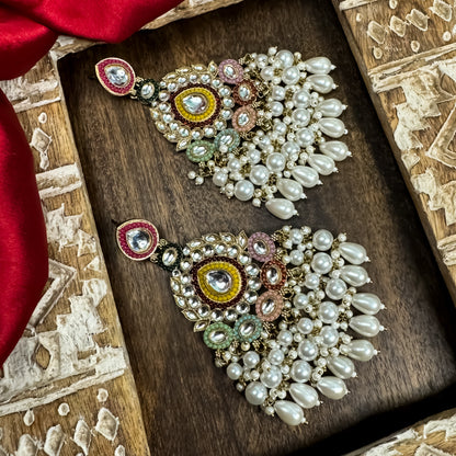 Zahira Jadau Chandbali Earrings- Multi