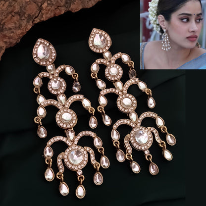 Jahnvi Inspired Dangler Earrings - Golden