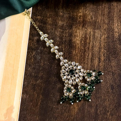 Shabana Premium Kundan Pearl Choker Necklace Set - Green