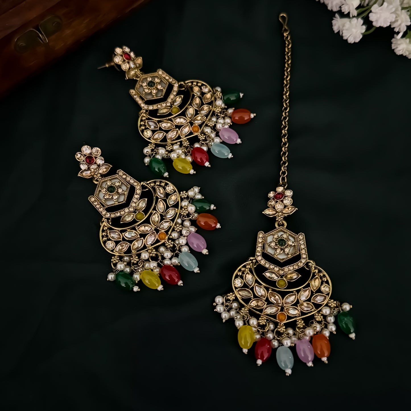 Mahal MOP Reverse AD Necklace Set - Multi