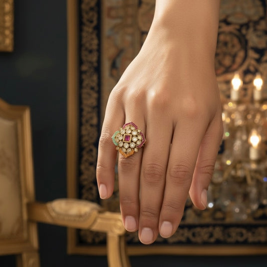 Kartika Jadau Adjustable Ring - Multi
