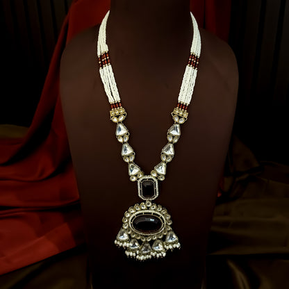 Israni Premium Kundan Long & Short Necklace Set - Maroon