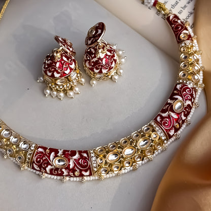 Malishka Meenakari Hasli Necklace Set - Maroon