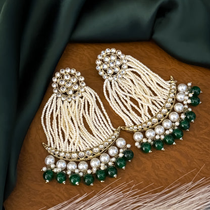 Green Nikhat Kundan Pearl Chandbali Earrings