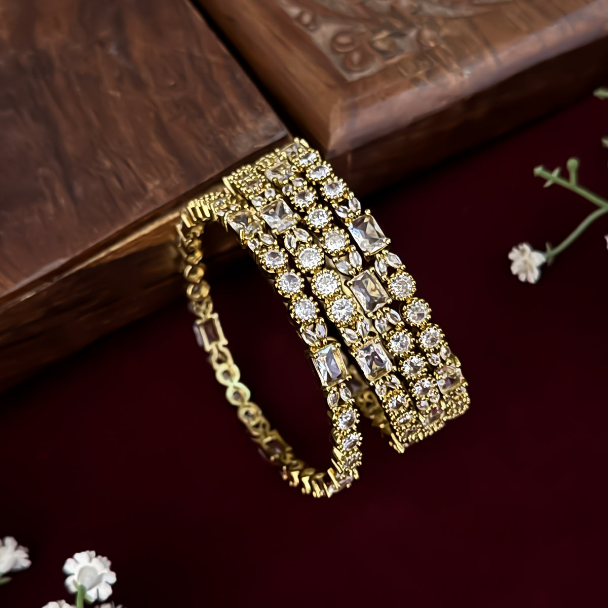 Golden Alvira Premium AD Bangles (Set of 4)