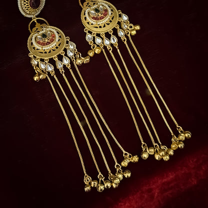 Yashasvi Kashmiri Brass Ghungroo Chandbali Earrings - Pink & Green