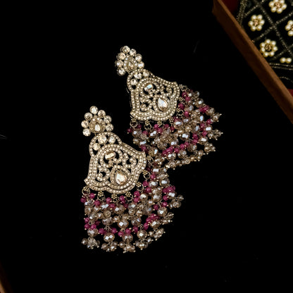 Madiha Premium Reverse AD Necklace Set - Pink