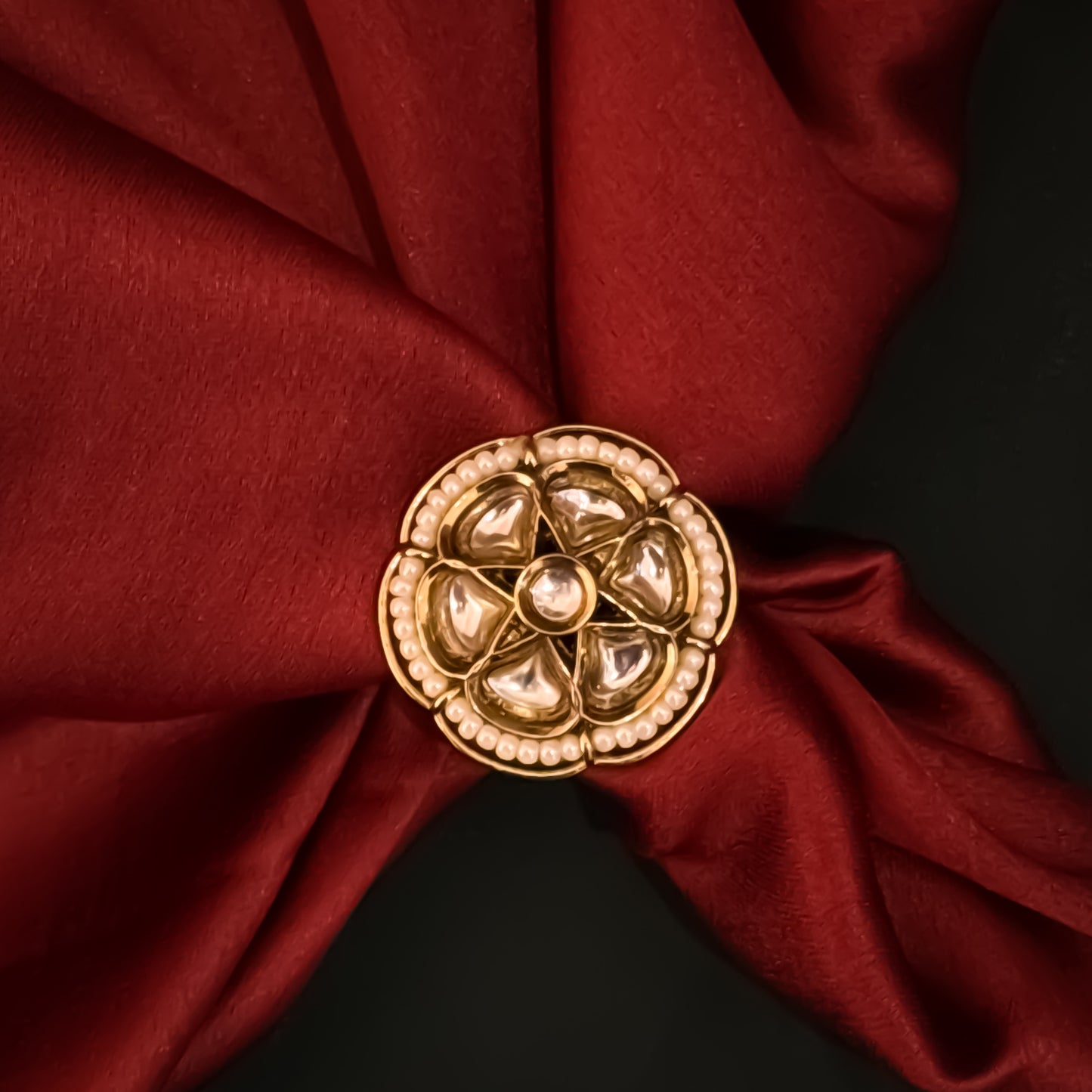 Hansika Dabi Kundan Adjustable Golden Ring