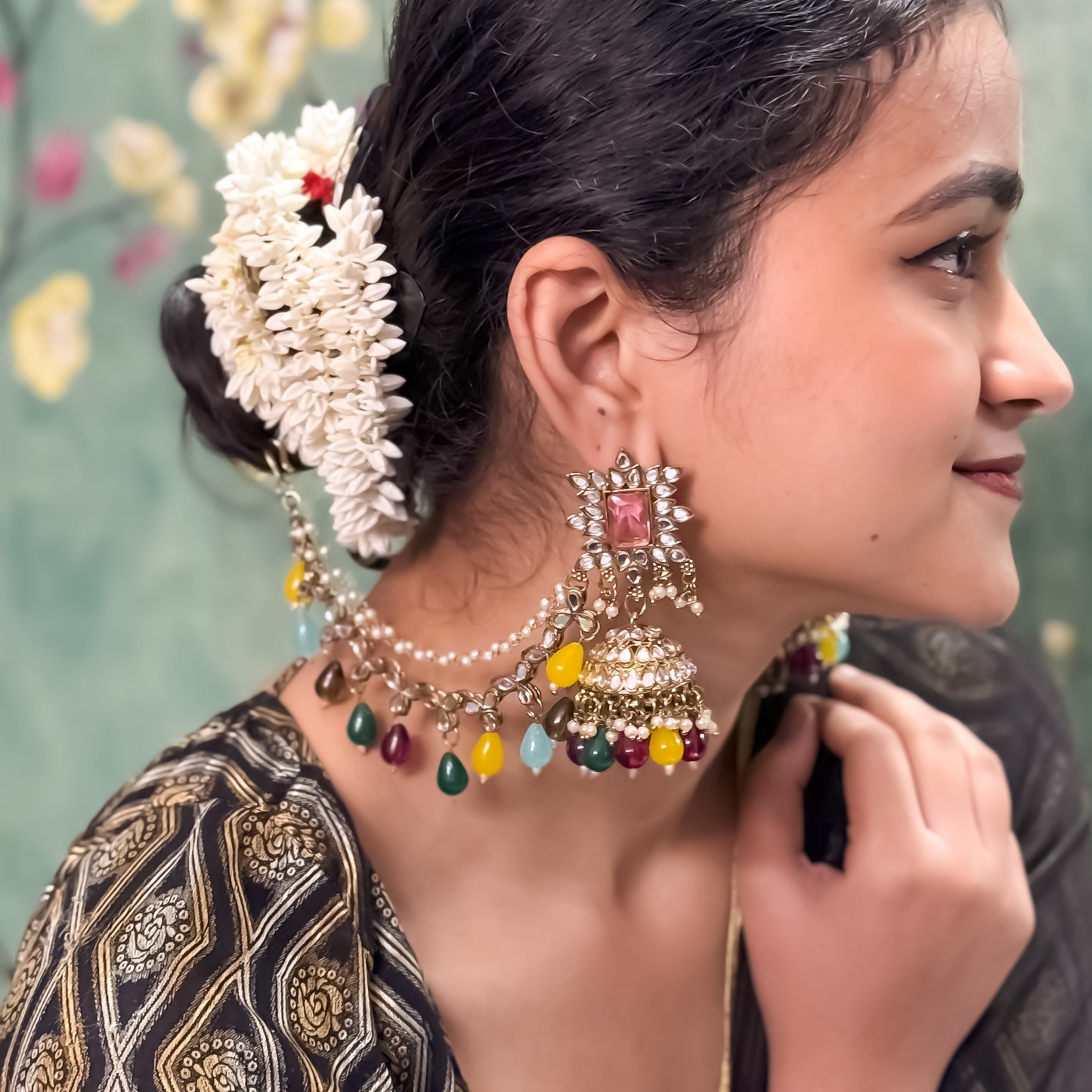 Manavi Mirror Jhumka with Teeka & Sahara- Multi