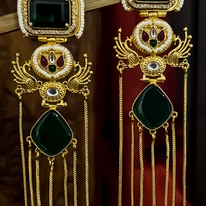 Rushali Premium Kashmiri Brass Doublet Stone & Ad Work Earring - Green