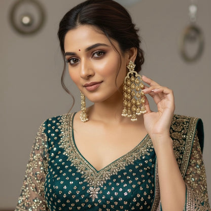 Tejaswini Rain Drop Dangler Earrings - Golden