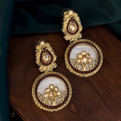Itika Jadau MOP Chandbali Earrings - Maroon