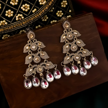 Raiza Jadau Kundan Premium Chandbali Earrings - Golden