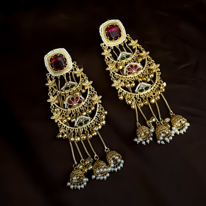 Anjuman Designer Kashmiri Brass Chandbali Jhumka Earrings - Multi