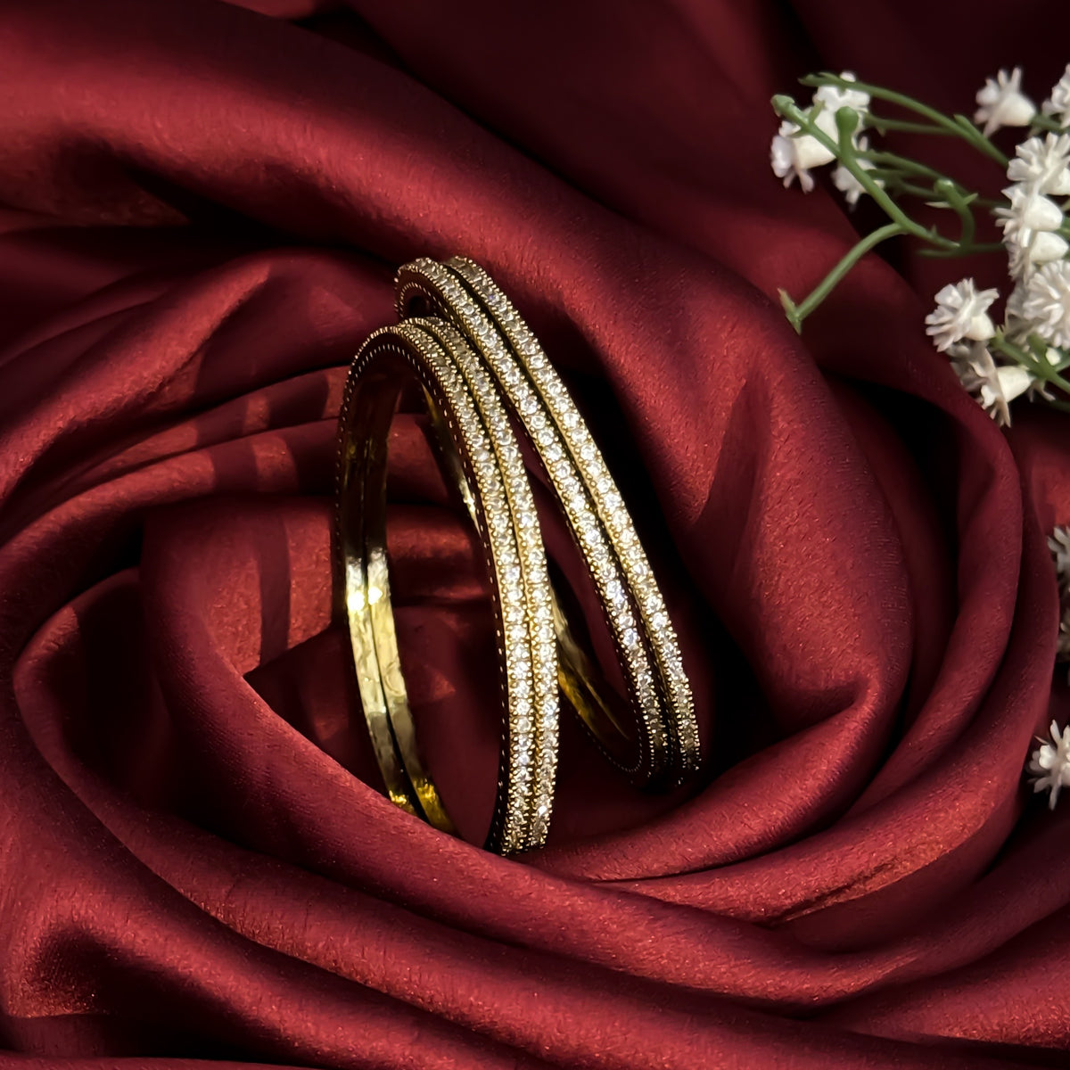 Golden Lyra Premium AD Bangles Golden (Set of 4)
