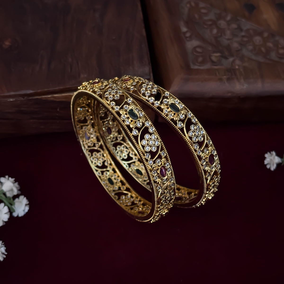 Pink & Green Akhila Premium AD Bangles (Set of 2)