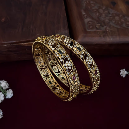 Pink & Green Akhila Premium AD Bangles (Set of 2)