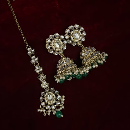 Debina Kundan Necklace Set - Green