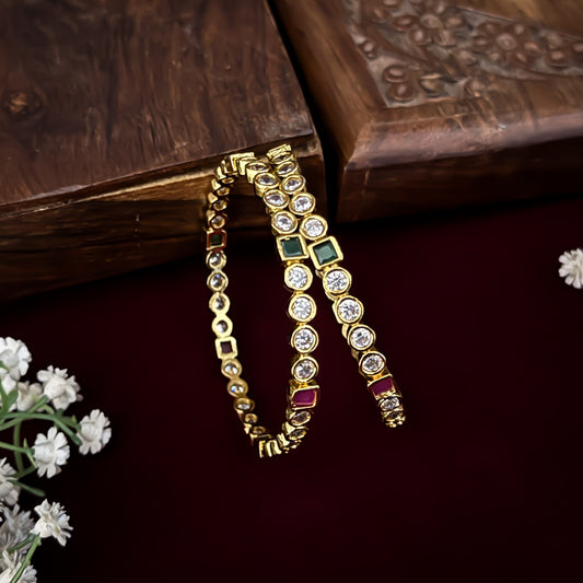 Pink & Green Aavira Premium Kundan Bangles (Set of 2)