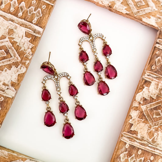 Sharon Chandelier Dangler Earrings - Wine
