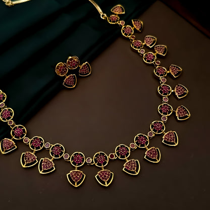 Anjari Diamond (AD) Drop Neckalce Set- Pink