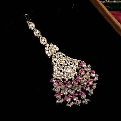 Madiha Premium Reverse AD Necklace Set - Pink