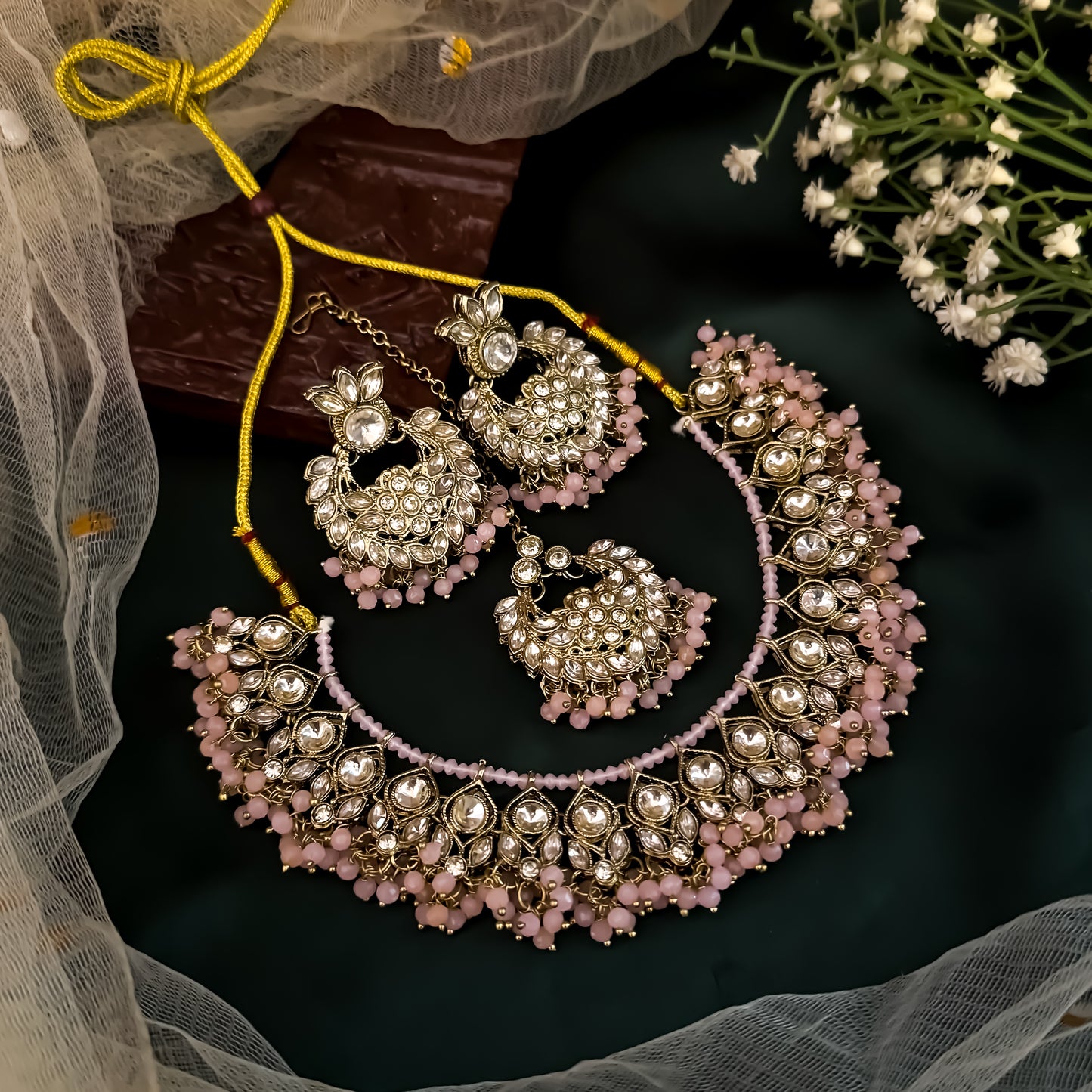 Harleen Premium Pearl Necklace Set - Baby Pink