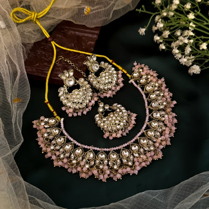 Harleen Premium Pearl Necklace Set - Baby Pink