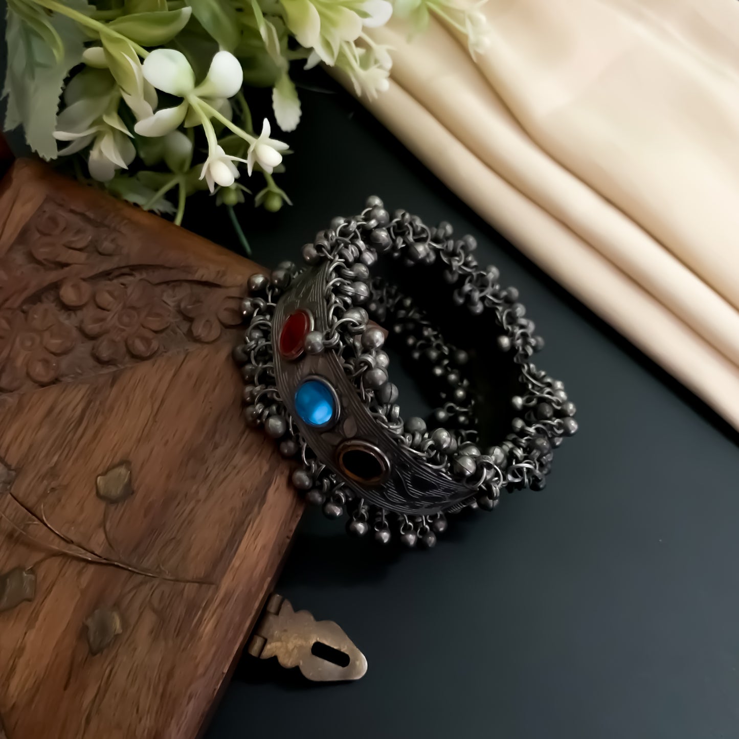 Aavya Silver Adjustable Bracelet/Kada
