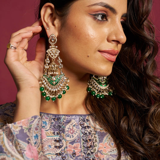 Rangat Jhumka Chandbali Earrings - Green