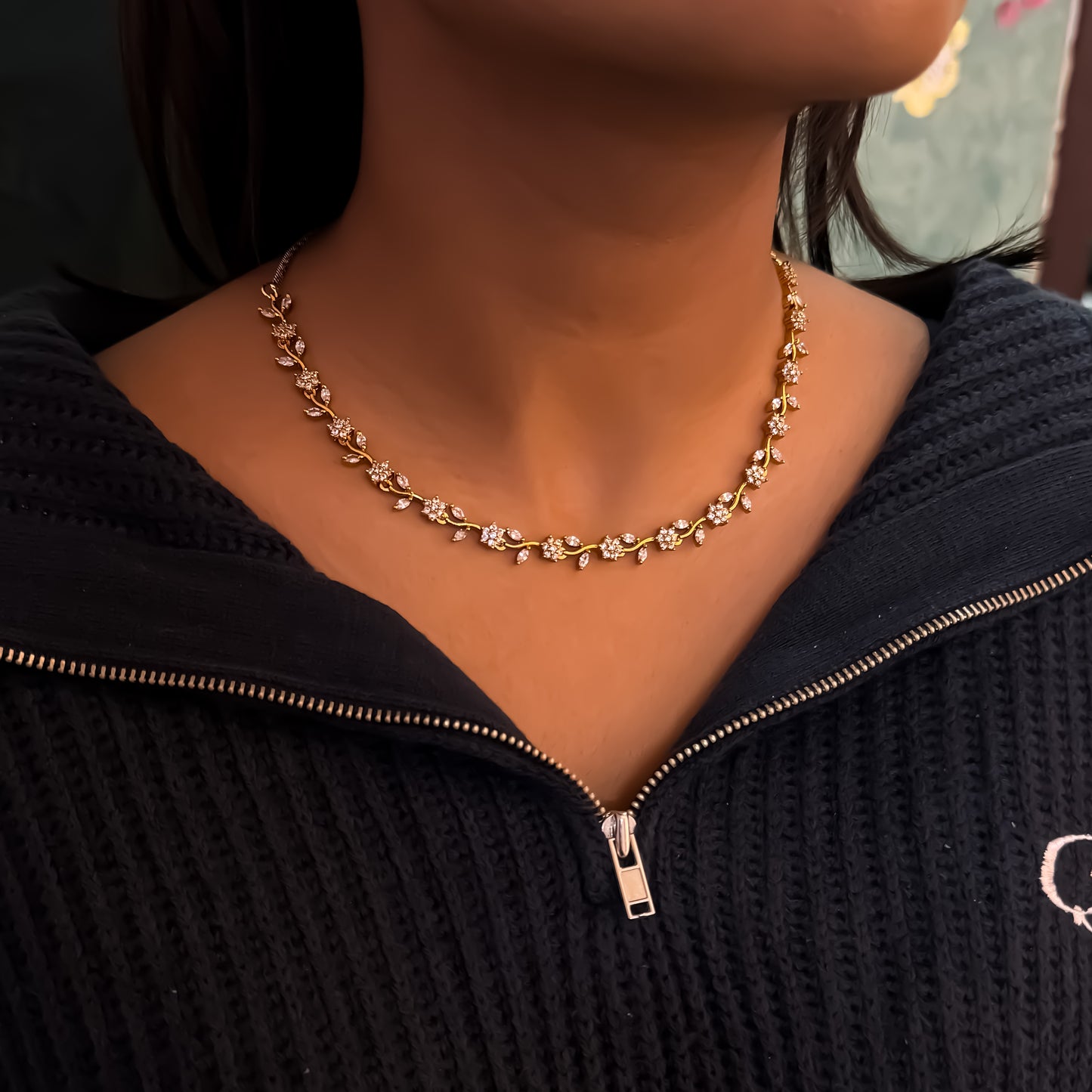 Petals Diamond Minimal AD Necklace Set
