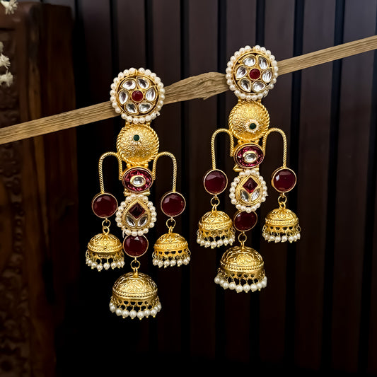 Umrao Kashmiri Jhumka Earrings- Maroon